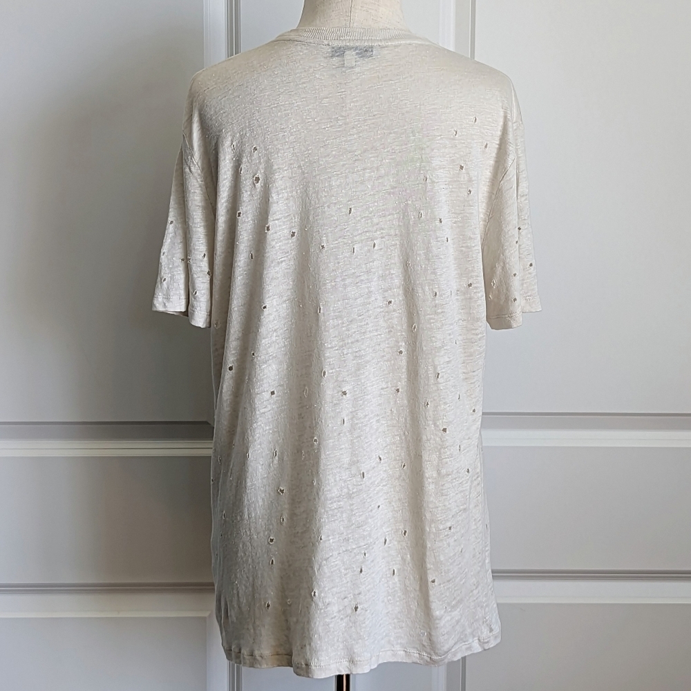 IRO Clay Holey Tee Short Sleeve 100% Linen Shredded Holes Throughout Ecru L NWOT - Picture 8 of 14
